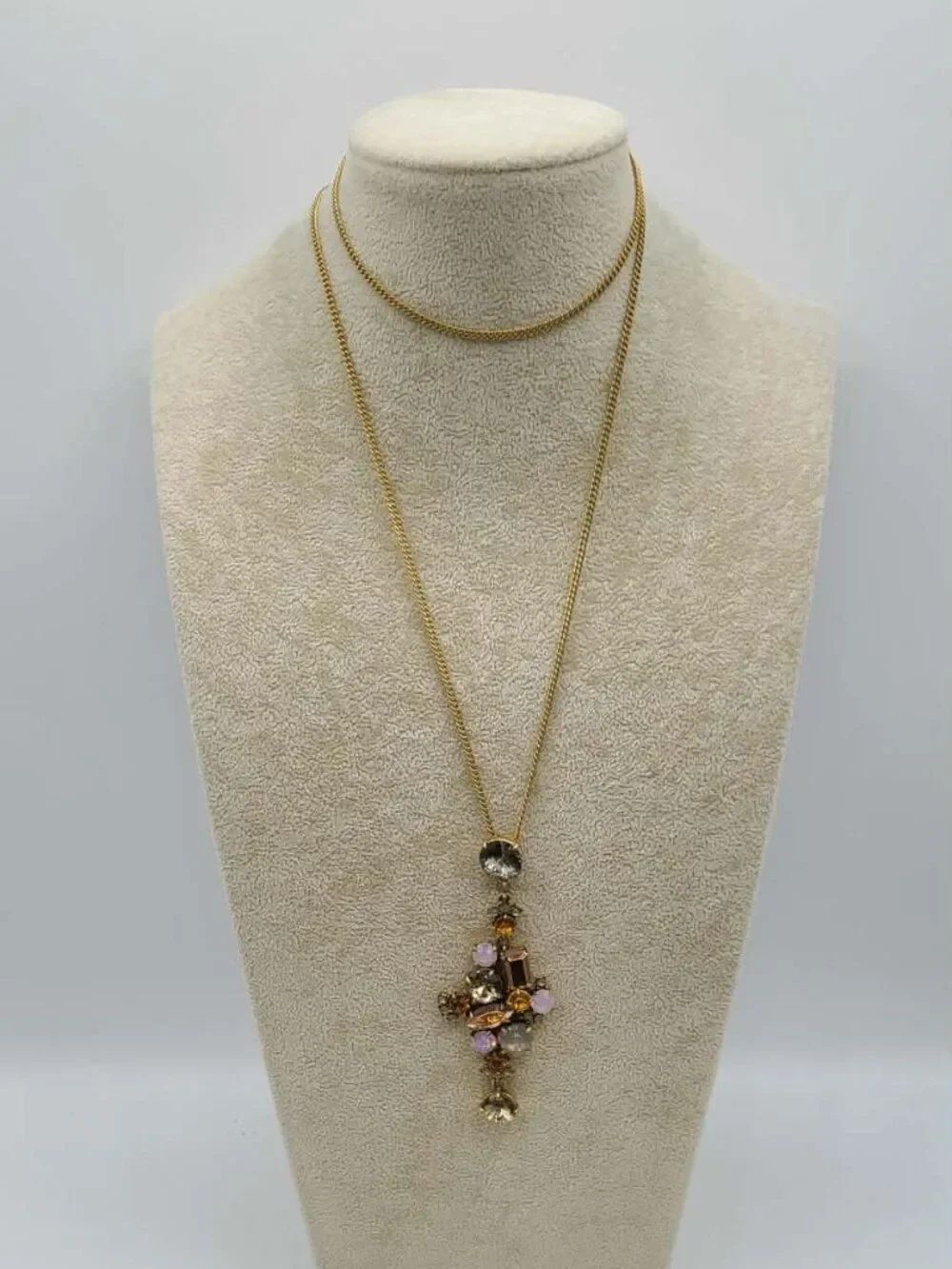 J Crew Gold Tone Multi Crystal Long Pendant